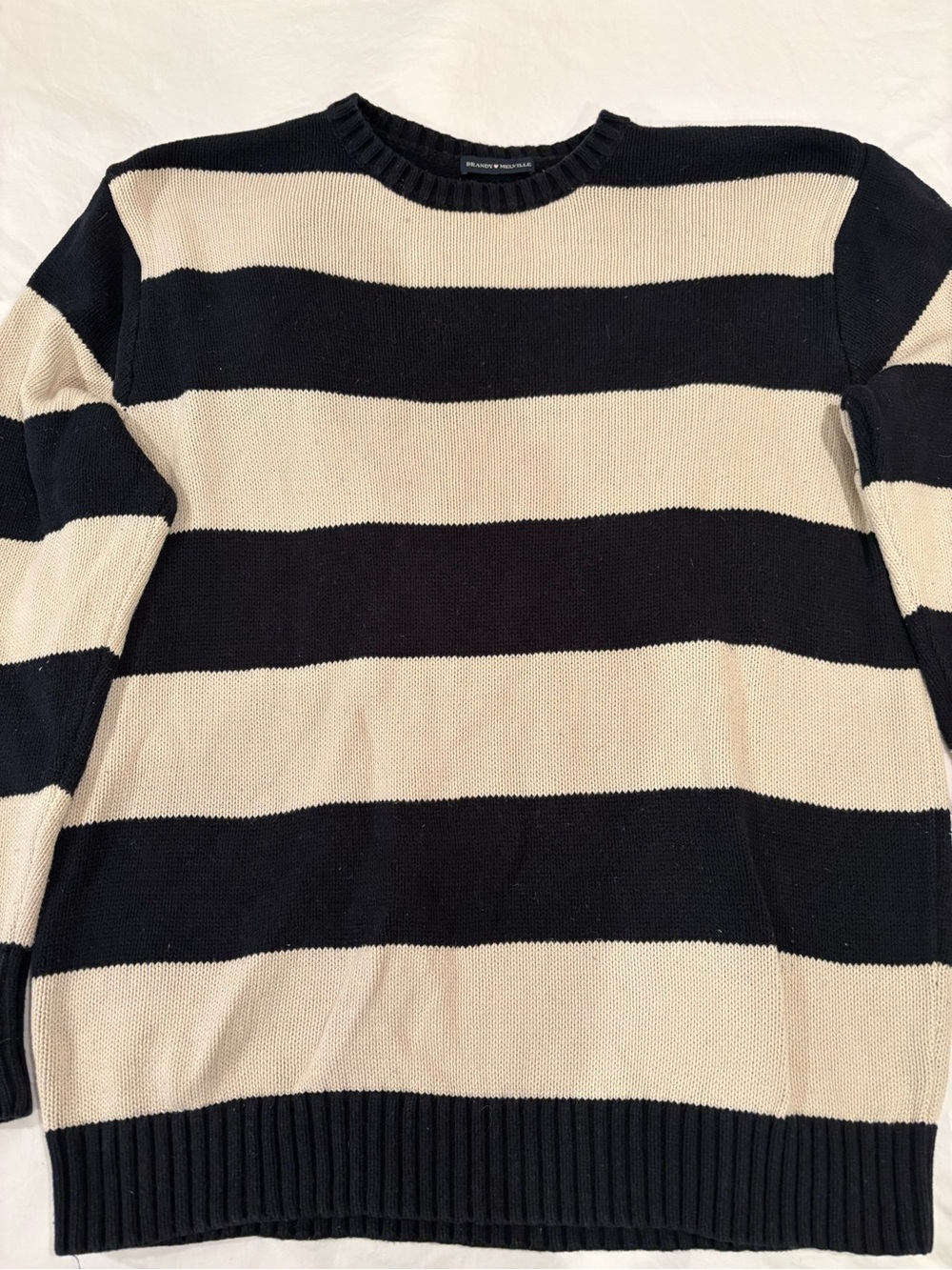 Brandy Melville Navy & Cream Striped Cotton Crewneck Sweater OS